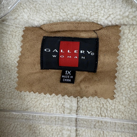 Gallery Woman Jacket Womens 1X Brown Faux Suede Sherpa Lined Button Coat Winter - Picture 5 of 15